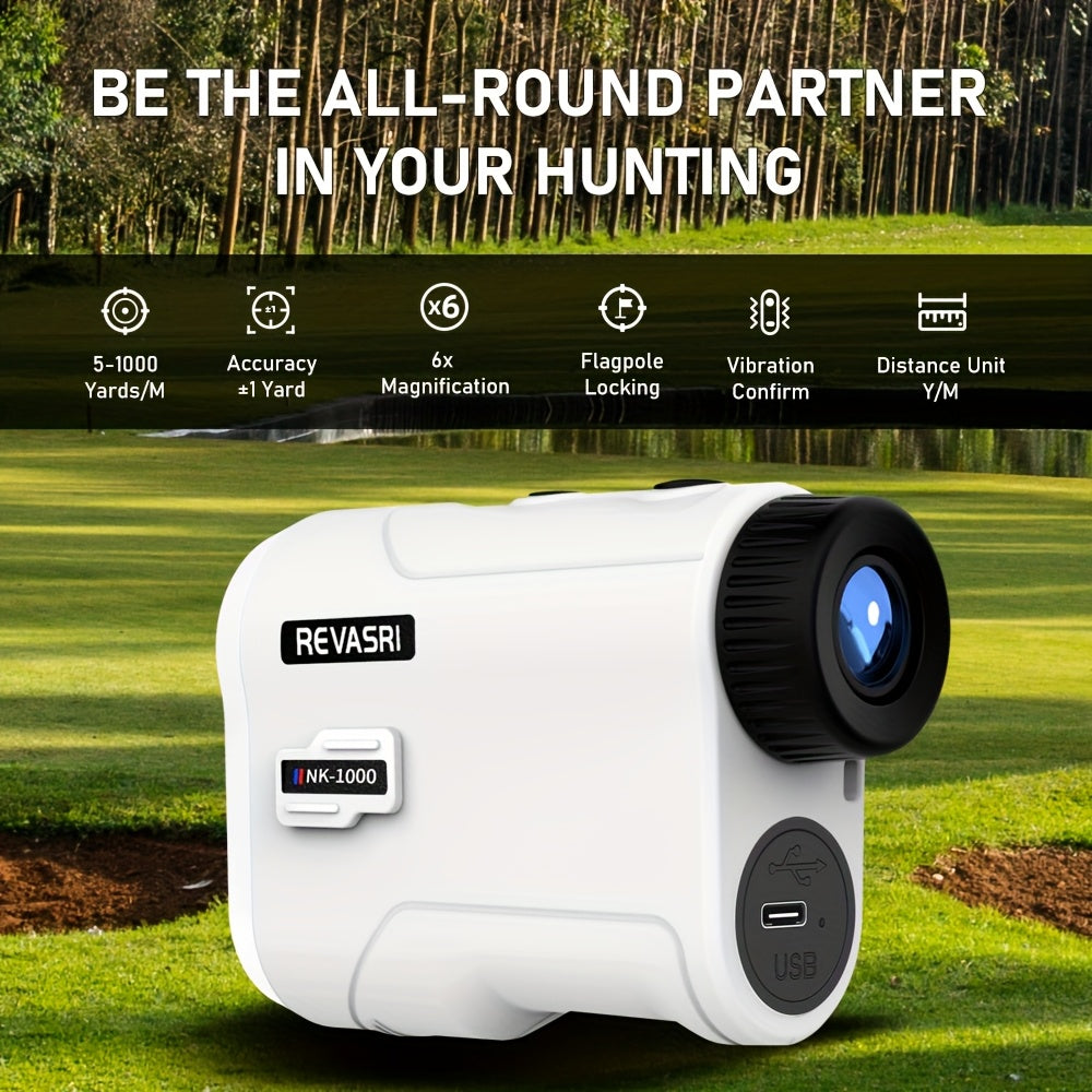 REVASRI Golf Rangefinder with Slope & Pin Lock Vibration - 1000YDS Laser Range Finder, External Slope Switch (Tournament Legal), Rechargeable Battery, Flag Lock, Straight-Line Distance Measurement for Golfers & Beginners
