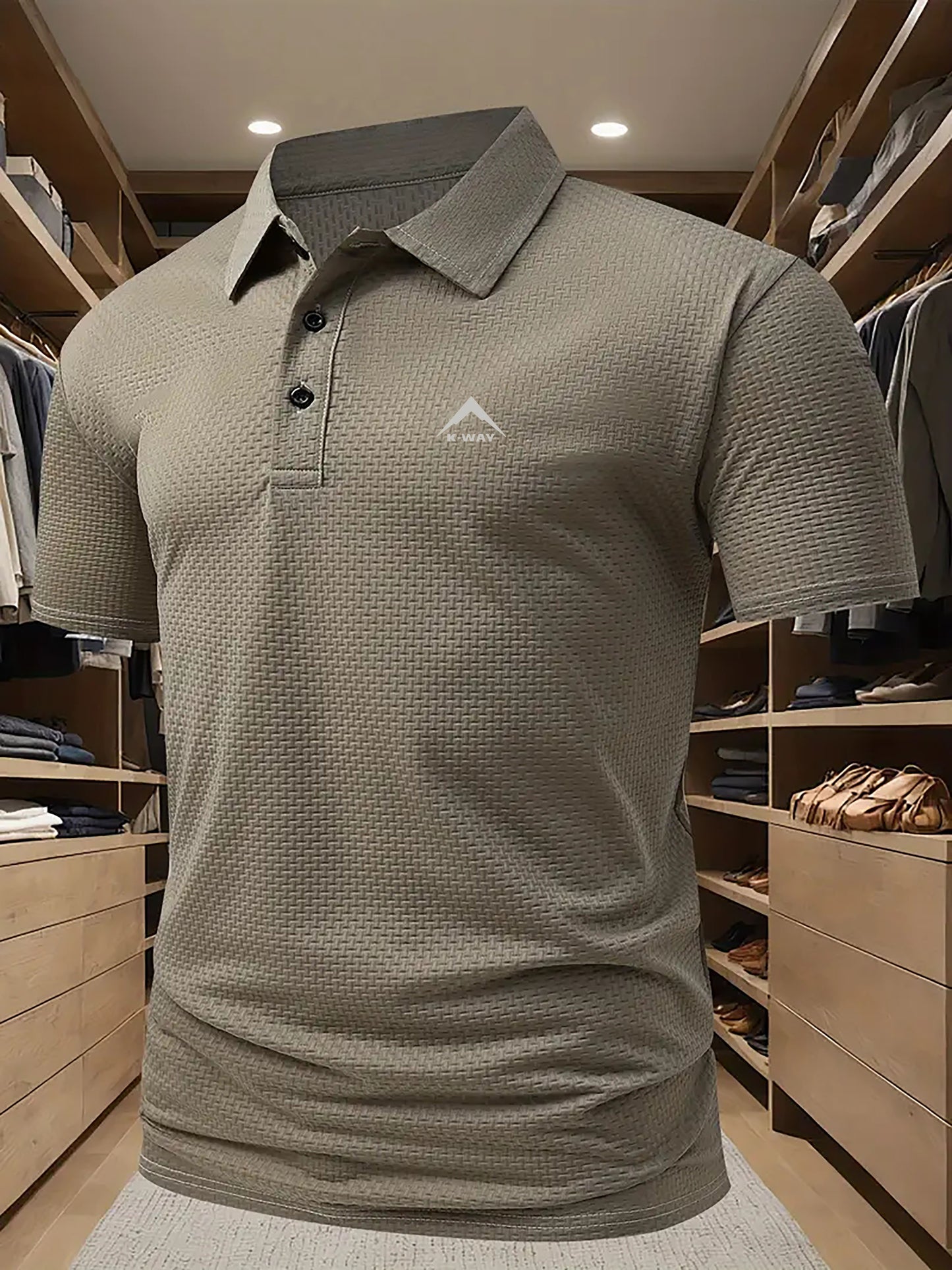 KWAY Men'S Breathable Mesh Short Sleeve Shirt - Lightweight Summer Golf & Business Casual Top with Moisture-Wicking Fabric, Regular Fit, Black with White Logo, Summer Golf Shirt | Stylish Collar Shirt | Moisturewicking Fabric