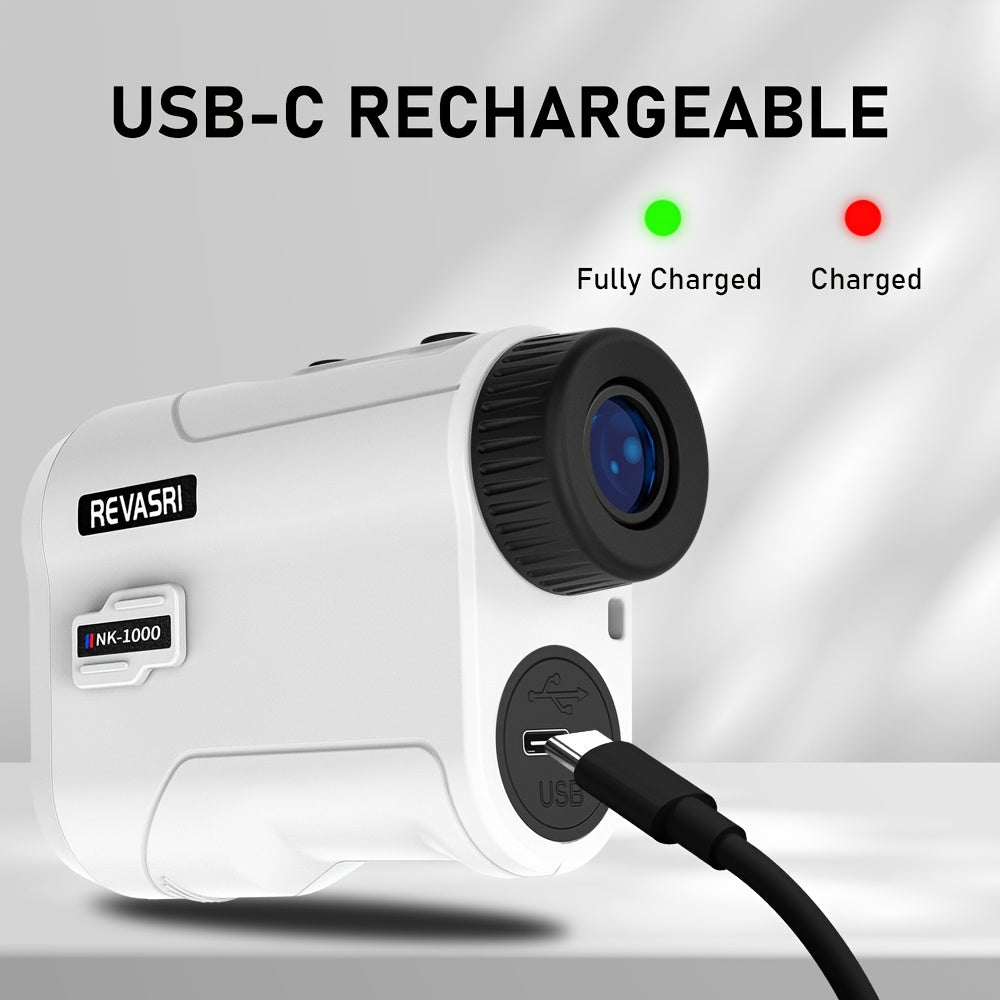 REVASRI Golf Rangefinder with Slope & Pin Lock Vibration - 1000YDS Laser Range Finder, External Slope Switch (Tournament Legal), Rechargeable Battery, Flag Lock, Straight-Line Distance Measurement for Golfers & Beginners