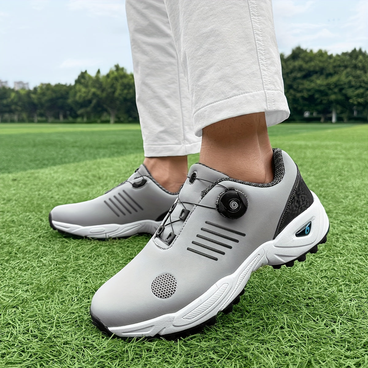 Men's Lightweight Golf Shoes with All-Day Traction - Breathable Synthetic & Rubber Sole for Grass Courses, Casual Wear & Outdoor Sports - White/Black Design, Casual Wear Shoes | Casual Athletic Design | Durable Rubber Sole, G