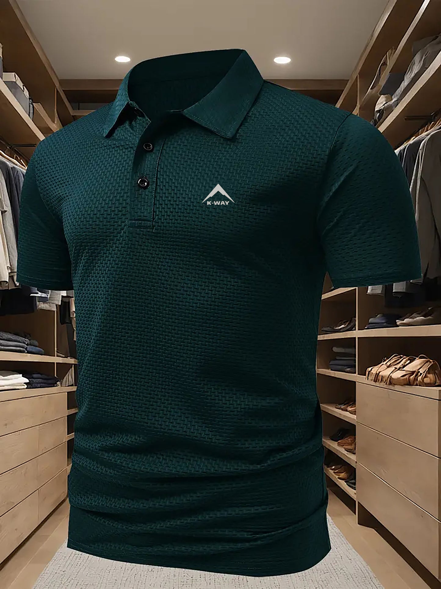KWAY Men'S Breathable Mesh Short Sleeve Shirt - Lightweight Summer Golf & Business Casual Top with Moisture-Wicking Fabric, Regular Fit, Black with White Logo, Summer Golf Shirt | Stylish Collar Shirt | Moisturewicking Fabric