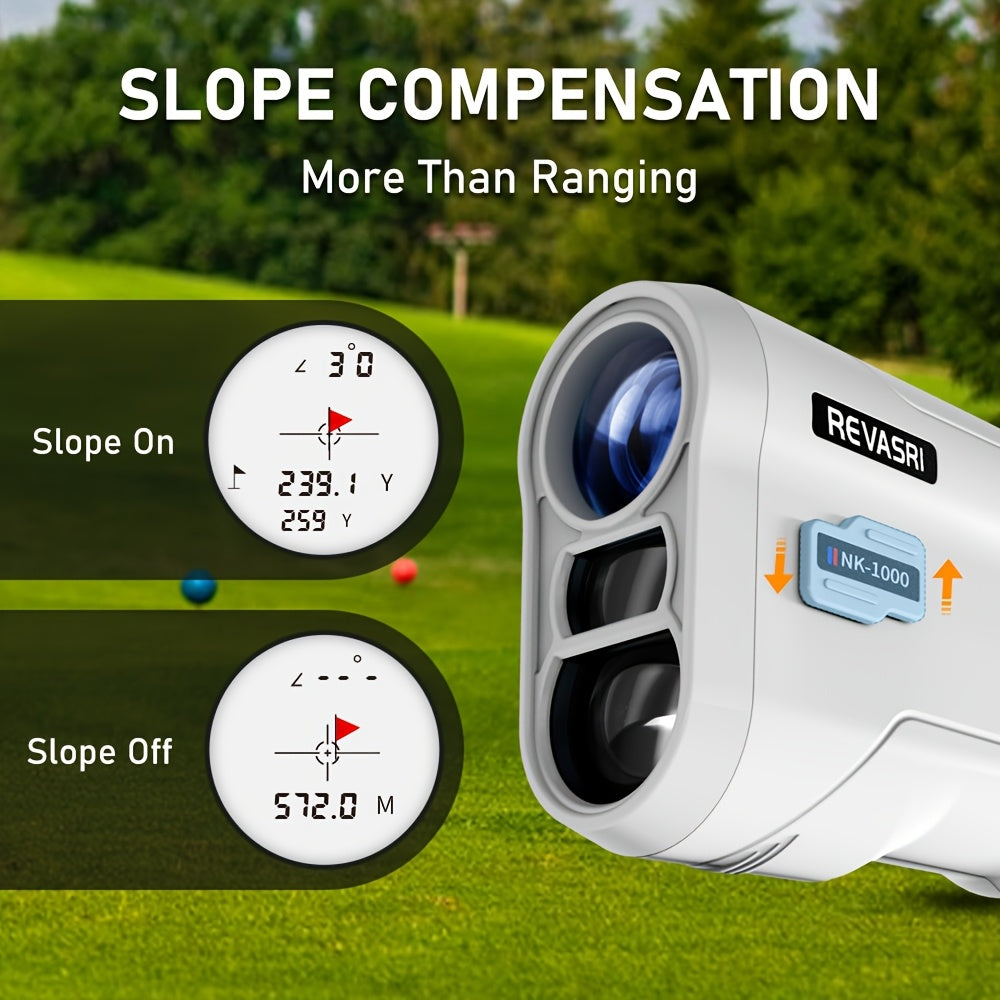 REVASRI Golf Rangefinder with Slope & Pin Lock Vibration - 1000YDS Laser Range Finder, External Slope Switch (Tournament Legal), Rechargeable Battery, Flag Lock, Straight-Line Distance Measurement for Golfers & Beginners