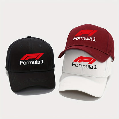1pc Formula 1 Printed Baseball Cap - Lightweight Adjustable Snapback Hat with Bold F1 Logo, Breathable Six-Panel Design for Golf, Outdoor Sports & Casual Wear, Machine Washable (Black/White), Outdoor Headwear, Durable Headgea