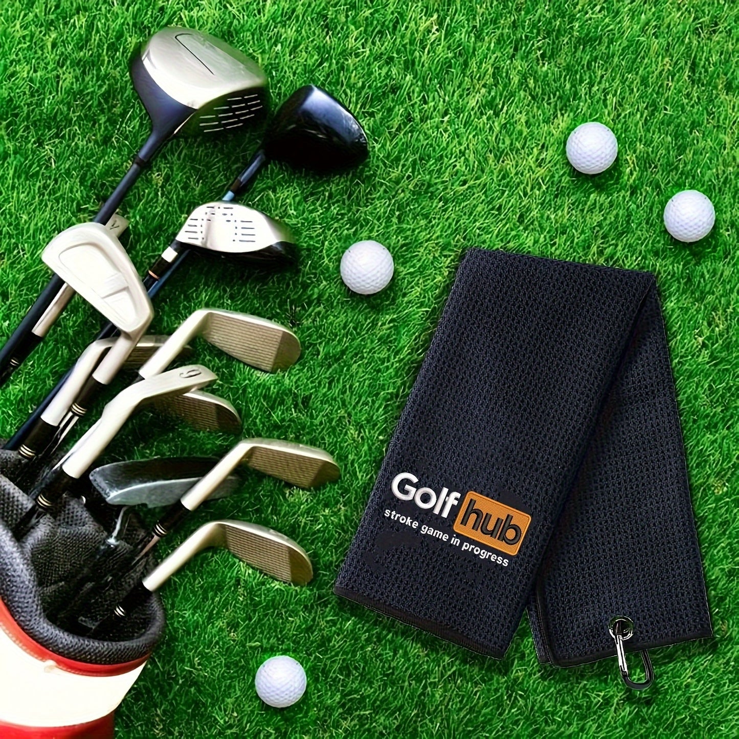 GolfHub Embroidered Microfiber Waffle Towel - High Absorbency, Quick-Dry with Heavy Duty Carabiner Clip - Perfect for Men & Women Golfers - Ideal Gift for Dad, Mom, Grandpa & Friends