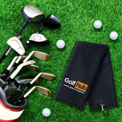 GolfHub Embroidered Microfiber Waffle Towel - High Absorbency, Quick-Dry with Heavy Duty Carabiner Clip - Perfect for Men & Women Golfers - Ideal Gift for Dad, Mom, Grandpa & Friends