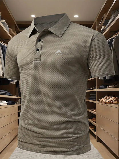 KWAY Men'S Breathable Mesh Short Sleeve Shirt - Lightweight Summer Golf & Business Casual Top with Moisture-Wicking Fabric, Regular Fit, Black with White Logo, Summer Golf Shirt | Stylish Collar Shirt | Moisturewicking Fabric