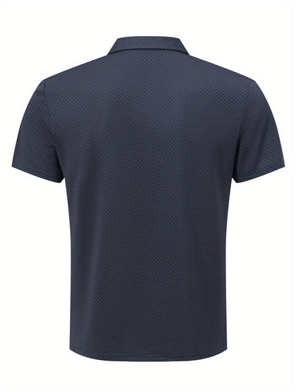KWAY Men'S Breathable Mesh Short Sleeve Shirt - Lightweight Summer Golf & Business Casual Top with Moisture-Wicking Fabric, Regular Fit, Black with White Logo, Summer Golf Shirt | Stylish Collar Shirt | Moisturewicking Fabric