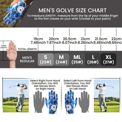 1 Pack Men's Golf Gloves with Marked Balls for Left and Right Hands, All-Weather Men's Golf Gloves Small Medium Large XL