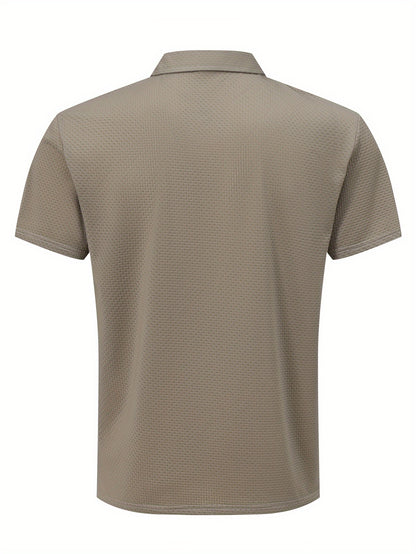 KWAY Men'S Breathable Mesh Short Sleeve Shirt - Lightweight Summer Golf & Business Casual Top with Moisture-Wicking Fabric, Regular Fit, Black with White Logo, Summer Golf Shirt | Stylish Collar Shirt | Moisturewicking Fabric