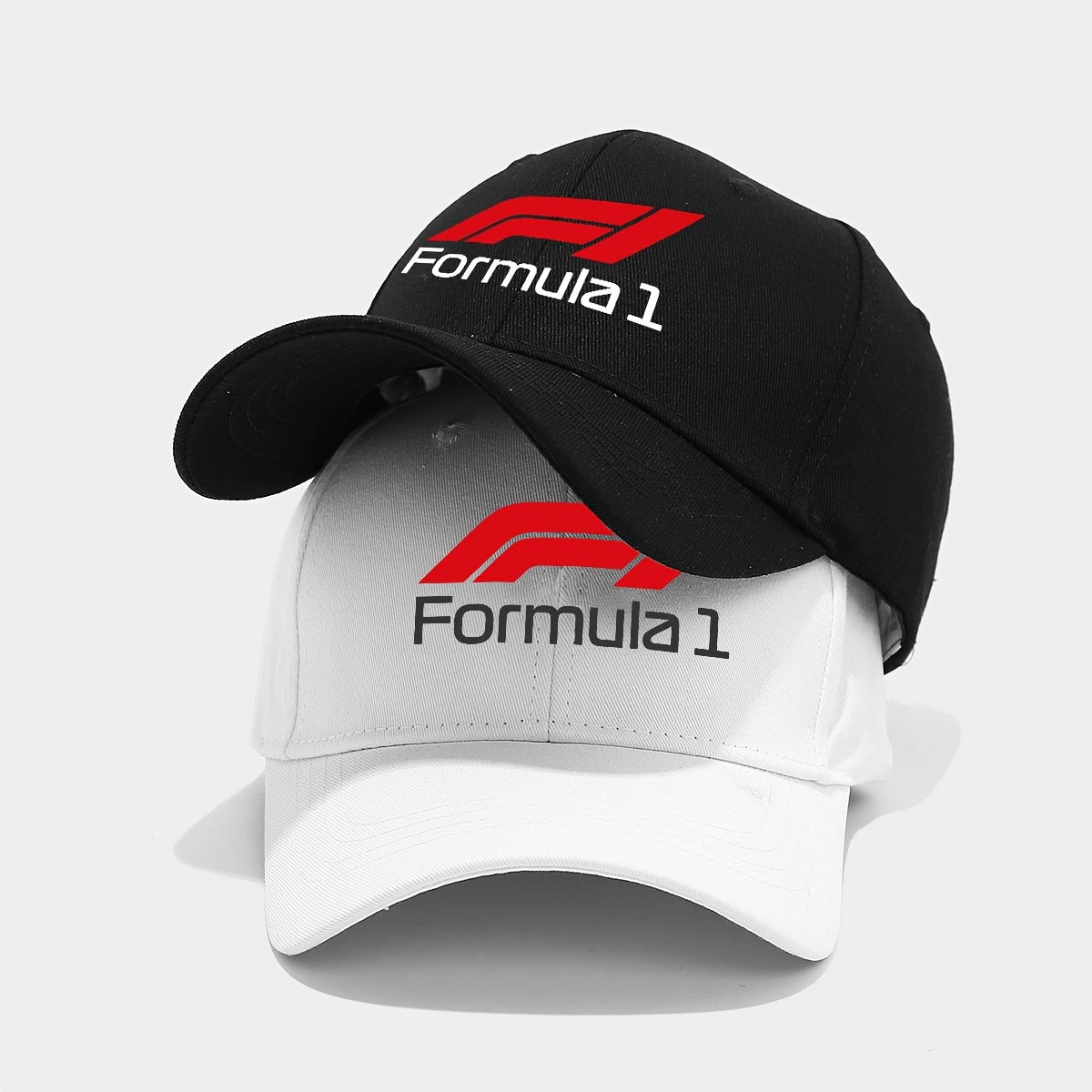 1pc Formula 1 Printed Baseball Cap - Lightweight Adjustable Snapback Hat with Bold F1 Logo, Breathable Six-Panel Design for Golf, Outdoor Sports & Casual Wear, Machine Washable (Black/White), Outdoor Headwear, Durable Headgea