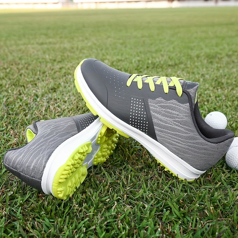 Men's Solid Non-slip Golf Shoes, Professional Lace Up Sports Sneakers - Perfect For Better Performance