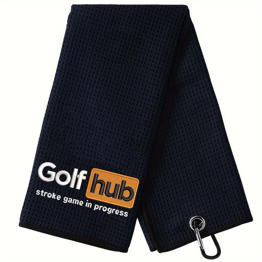 GolfHub Embroidered Microfiber Waffle Towel - High Absorbency, Quick-Dry with Heavy Duty Carabiner Clip - Perfect for Men & Women Golfers - Ideal Gift for Dad, Mom, Grandpa & Friends