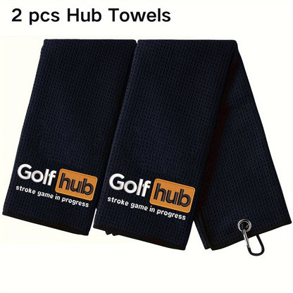 GolfHub Embroidered Microfiber Waffle Towel - High Absorbency, Quick-Dry with Heavy Duty Carabiner Clip - Perfect for Men & Women Golfers - Ideal Gift for Dad, Mom, Grandpa & Friends
