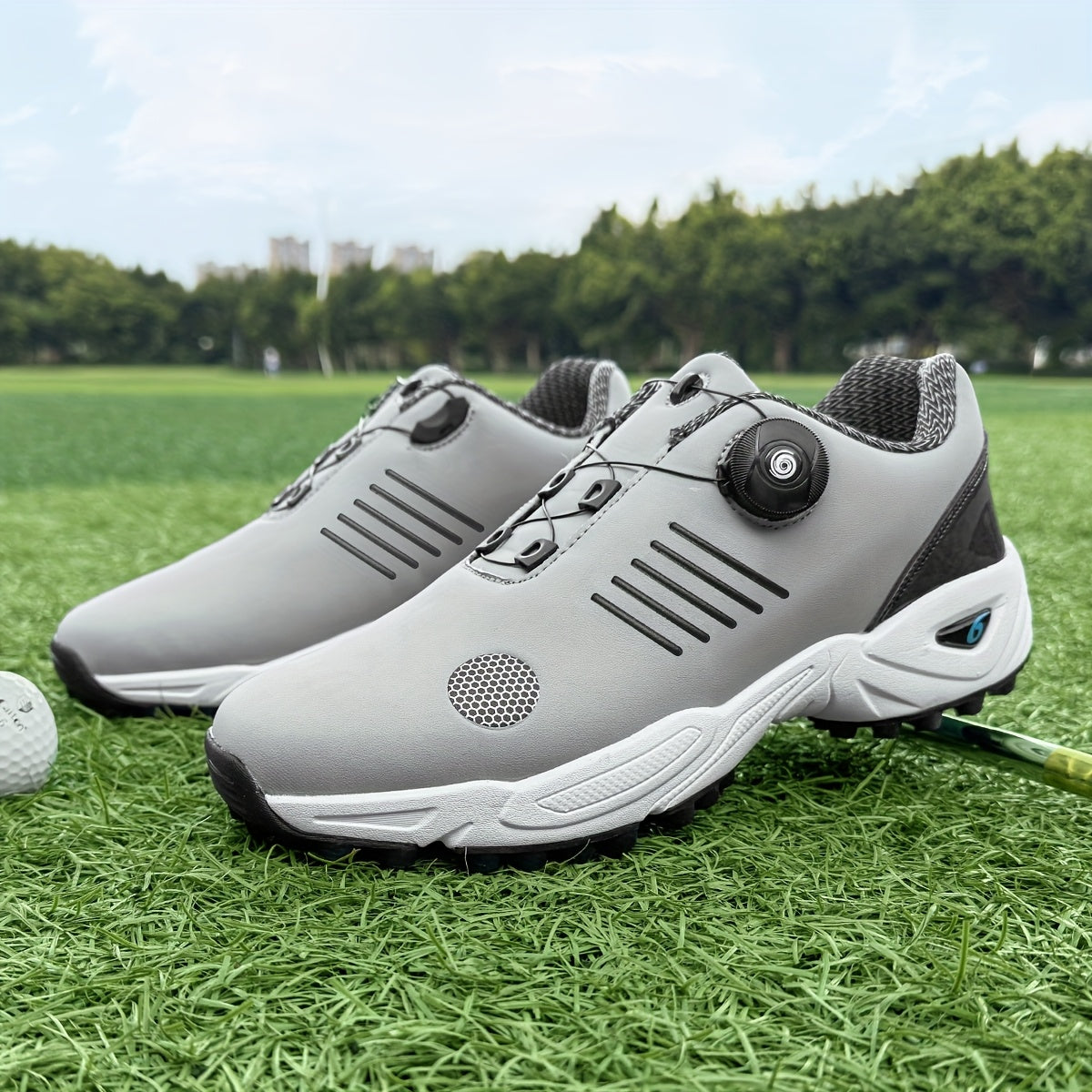 Men's Lightweight Golf Shoes with All-Day Traction - Breathable Synthetic & Rubber Sole for Grass Courses, Casual Wear & Outdoor Sports - White/Black Design, Casual Wear Shoes | Casual Athletic Design | Durable Rubber Sole, G