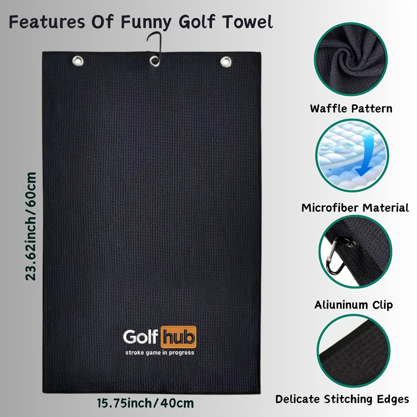 GolfHub Embroidered Microfiber Waffle Towel - High Absorbency, Quick-Dry with Heavy Duty Carabiner Clip - Perfect for Men & Women Golfers - Ideal Gift for Dad, Mom, Grandpa & Friends