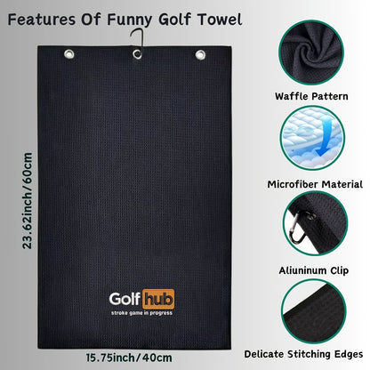 GolfHub Embroidered Microfiber Waffle Towel - High Absorbency, Quick-Dry with Heavy Duty Carabiner Clip - Perfect for Men & Women Golfers - Ideal Gift for Dad, Mom, Grandpa & Friends
