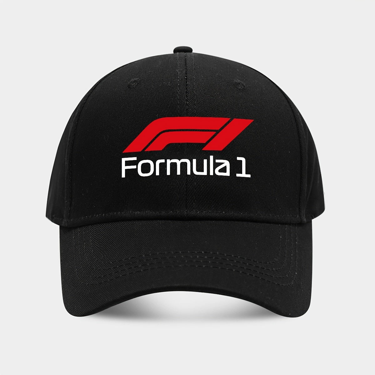 1pc Formula 1 Printed Baseball Cap - Lightweight Adjustable Snapback Hat with Bold F1 Logo, Breathable Six-Panel Design for Golf, Outdoor Sports & Casual Wear, Machine Washable (Black/White), Outdoor Headwear, Durable Headgea