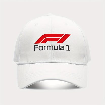 1pc Formula 1 Printed Baseball Cap - Lightweight Adjustable Snapback Hat with Bold F1 Logo, Breathable Six-Panel Design for Golf, Outdoor Sports & Casual Wear, Machine Washable (Black/White), Outdoor Headwear, Durable Headgea