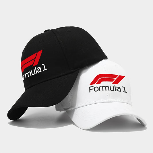 1pc Formula 1 Printed Baseball Cap - Lightweight Adjustable Snapback Hat with Bold F1 Logo, Breathable Six-Panel Design for Golf, Outdoor Sports & Casual Wear, Machine Washable (Black/White), Outdoor Headwear, Durable Headgea
