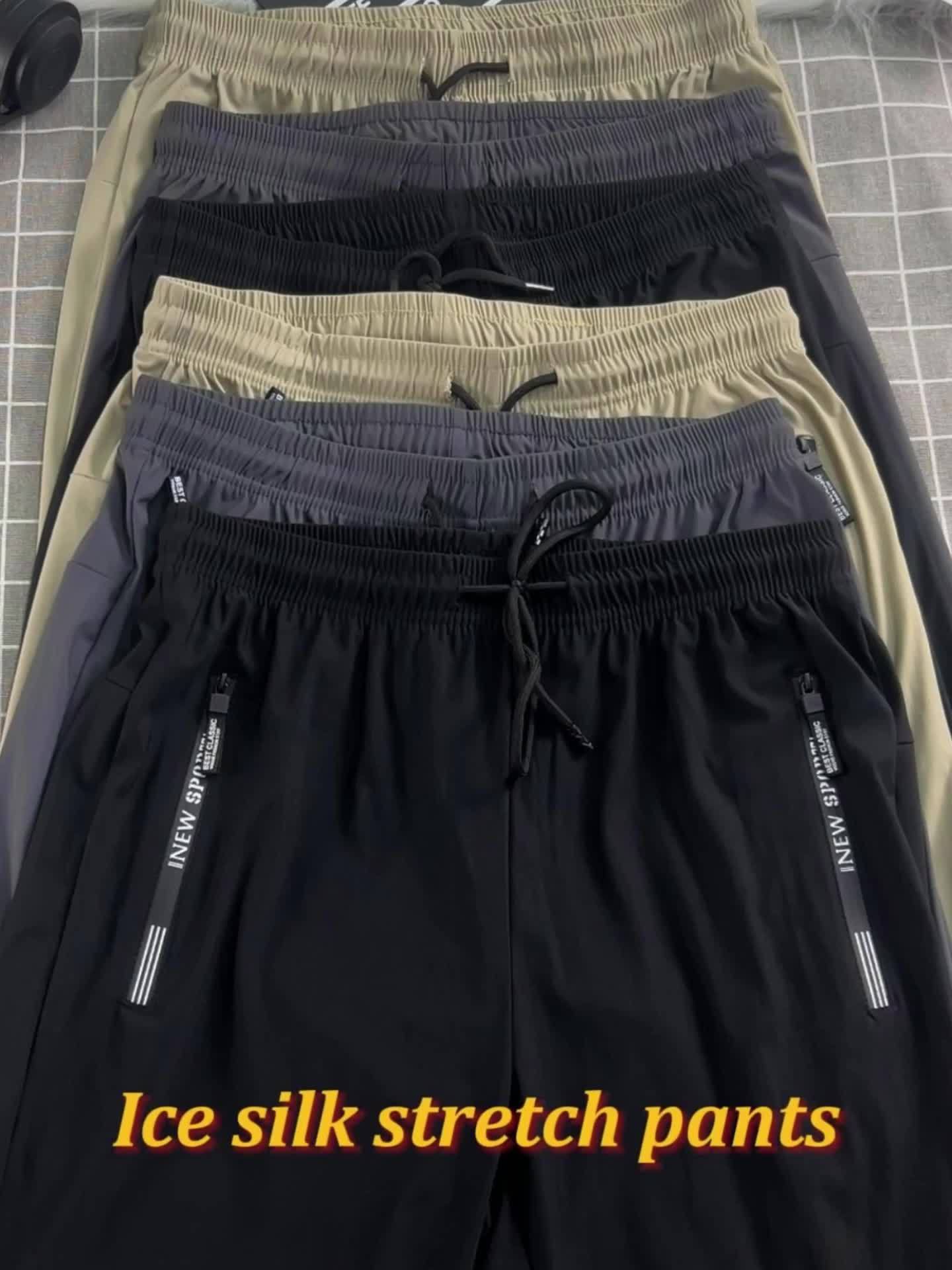 Men's Solid Color Thin Golf Pants, High Elastic Fabric Waist Drawstring Sports Pants with Zipper Pockets for Playing Golf, Outdoor Jogging Cropped Pants
