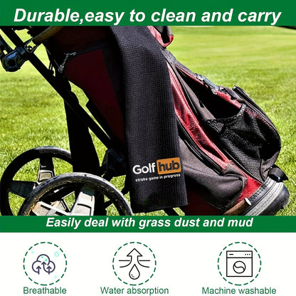 GolfHub Embroidered Microfiber Waffle Towel - High Absorbency, Quick-Dry with Heavy Duty Carabiner Clip - Perfect for Men & Women Golfers - Ideal Gift for Dad, Mom, Grandpa & Friends