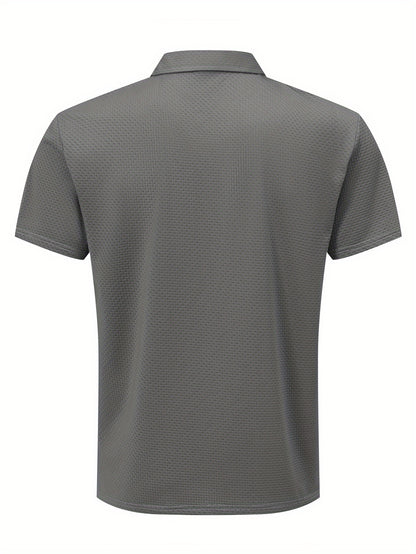 KWAY Men'S Breathable Mesh Short Sleeve Shirt - Lightweight Summer Golf & Business Casual Top with Moisture-Wicking Fabric, Regular Fit, Black with White Logo, Summer Golf Shirt | Stylish Collar Shirt | Moisturewicking Fabric