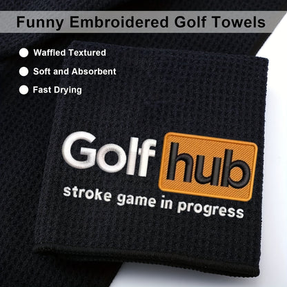 GolfHub Embroidered Microfiber Waffle Towel - High Absorbency, Quick-Dry with Heavy Duty Carabiner Clip - Perfect for Men & Women Golfers - Ideal Gift for Dad, Mom, Grandpa & Friends
