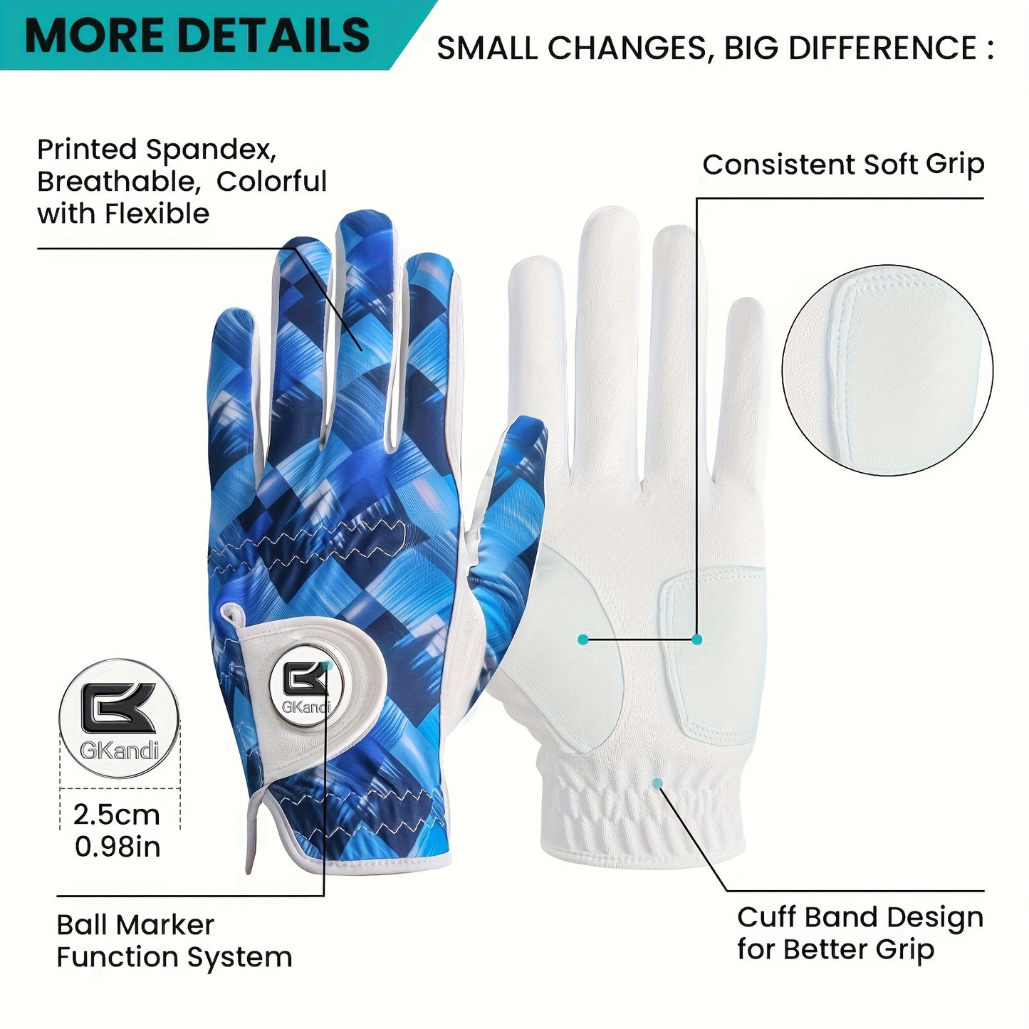 1 Pack Men's Golf Gloves with Marked Balls for Left and Right Hands, All-Weather Men's Golf Gloves Small Medium Large XL