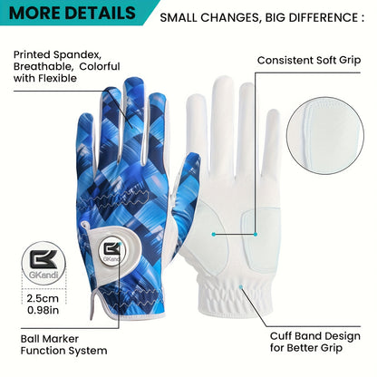 1 Pack Men's Golf Gloves with Marked Balls for Left and Right Hands, All-Weather Men's Golf Gloves Small Medium Large XL