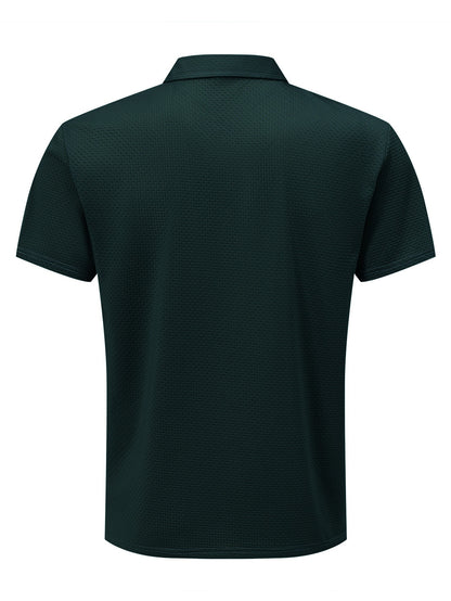 KWAY Men'S Breathable Mesh Short Sleeve Shirt - Lightweight Summer Golf & Business Casual Top with Moisture-Wicking Fabric, Regular Fit, Black with White Logo, Summer Golf Shirt | Stylish Collar Shirt | Moisturewicking Fabric
