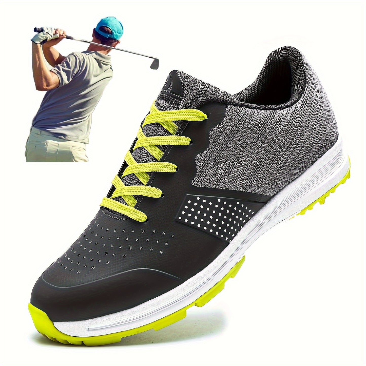 Men's Solid Non-slip Golf Shoes, Professional Lace Up Sports Sneakers - Perfect For Better Performance