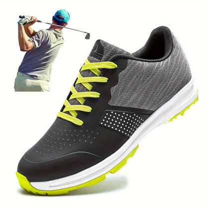 Men's Solid Non-slip Golf Shoes, Professional Lace Up Sports Sneakers - Perfect For Better Performance