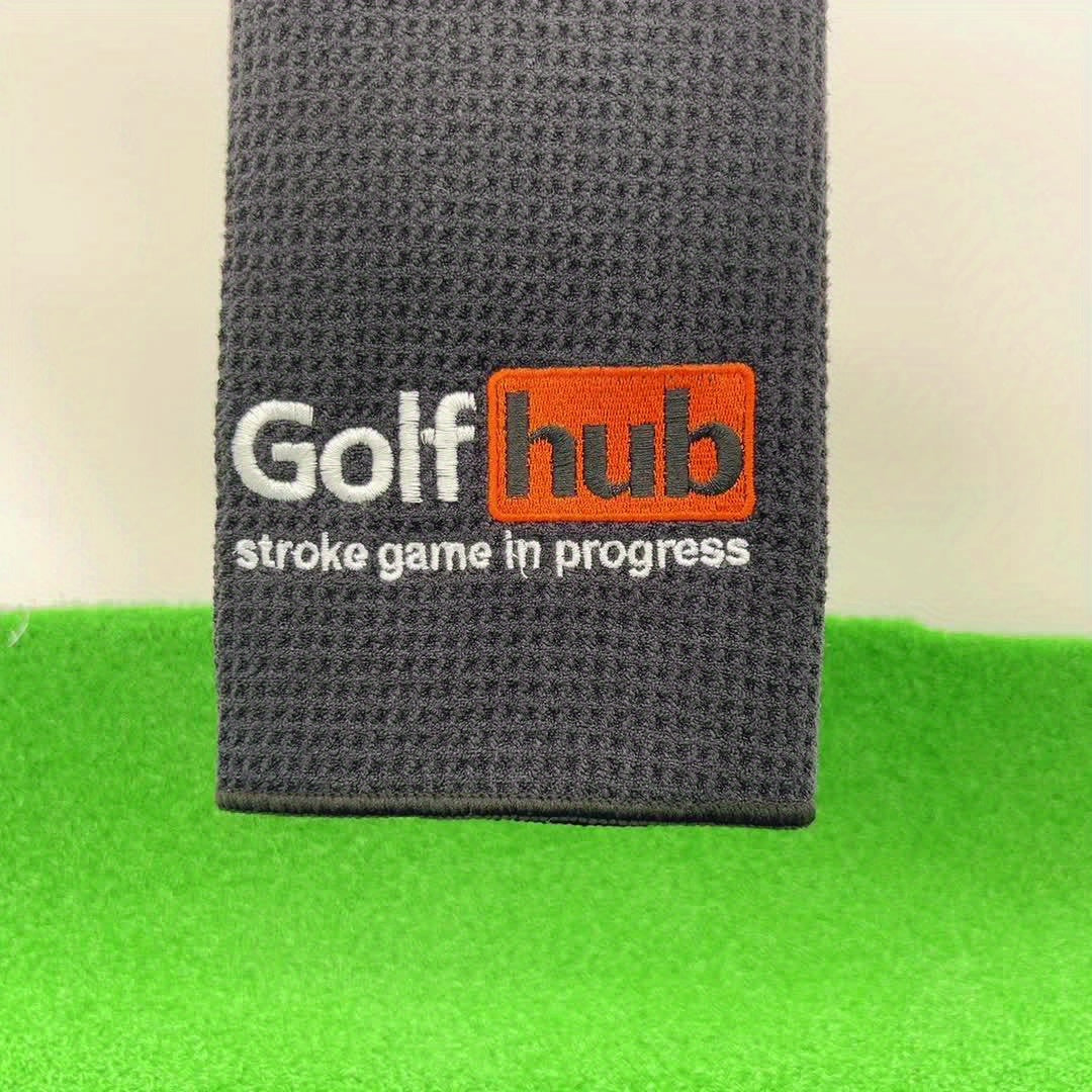 GolfHub Embroidered Microfiber Waffle Towel - High Absorbency, Quick-Dry with Heavy Duty Carabiner Clip - Perfect for Men & Women Golfers - Ideal Gift for Dad, Mom, Grandpa & Friends