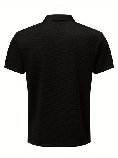 KWAY Men'S Breathable Mesh Short Sleeve Shirt - Lightweight Summer Golf & Business Casual Top with Moisture-Wicking Fabric, Regular Fit, Black with White Logo, Summer Golf Shirt | Stylish Collar Shirt | Moisturewicking Fabric