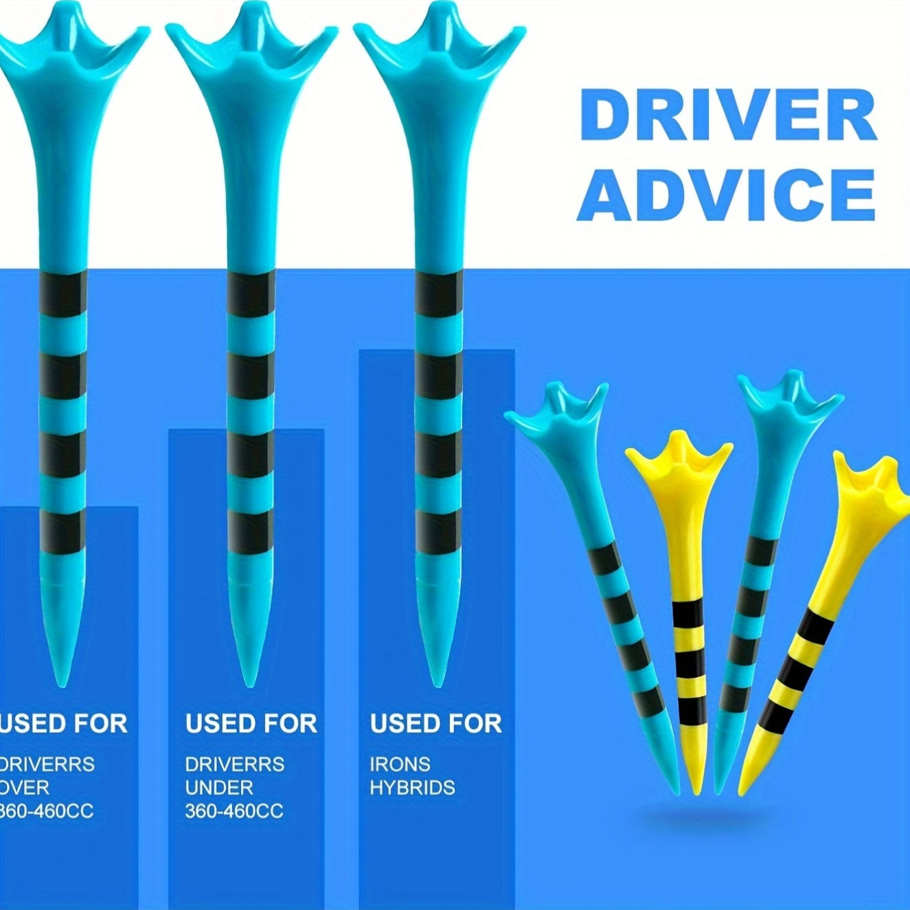 FULL CHOICE Professional Golf Tees Pack - High Refractive Index Polymer 4-Prong Design, Custom Height Marking System - Low Friction & Resistance - Mixed Colors, Multiple Quantities Available