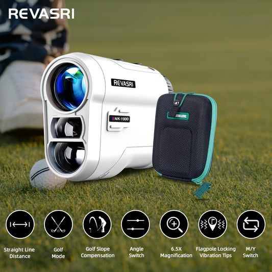 REVASRI Golf Rangefinder with Slope & Pin Lock Vibration - 1000YDS Laser Range Finder, External Slope Switch (Tournament Legal), Rechargeable Battery, Flag Lock, Straight-Line Distance Measurement for Golfers & Beginners
