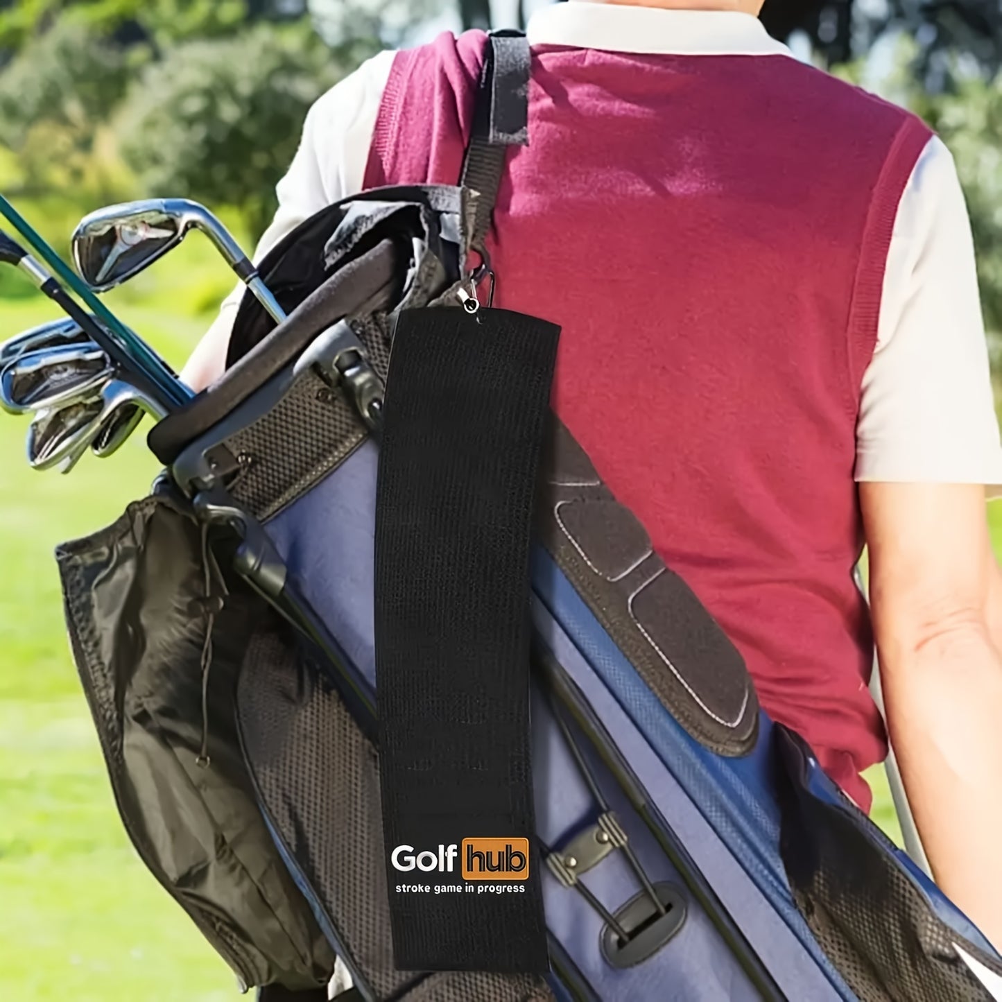 GolfHub Embroidered Microfiber Waffle Towel - High Absorbency, Quick-Dry with Heavy Duty Carabiner Clip - Perfect for Men & Women Golfers - Ideal Gift for Dad, Mom, Grandpa & Friends